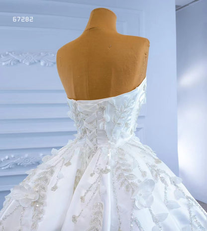 Beaded 3D Flower Satin Wedding Dresses with Sleeves 67282-wedding dresses 2025 -Viniodress-Sheath/Overskirt-Ivory-Custom Size