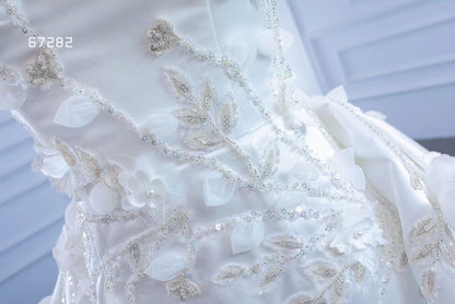 Beaded 3D Flower Satin Wedding Dresses with Sleeves 67282-wedding dresses 2025 -Viniodress-Sheath/Overskirt-Ivory-Custom Size