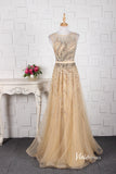 Beaded A-line Gold Prom Dress Feather Formal Evening Dress FD2672