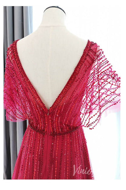 Beaded A-line Prom Dress V-neck Formal Evening Dress FD2470B-Evening Dresses 2025 -Viniodress-Red-US 2-