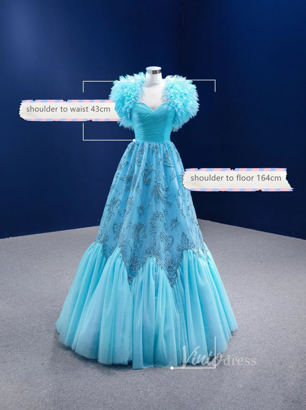 Beaded Aqua Blue Pageant Gown Ruffled Tulle Prom Dress 2022 67419-prom dresses 2025 -Viniodress-Aqua-Custom Size-