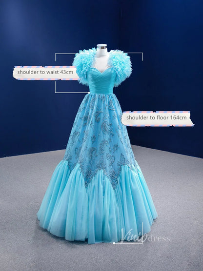 Beaded Aqua Blue Pageant Gown Ruffled Tulle Prom Dress 2022 67419-prom dresses 2025 -Viniodress-Aqua-Custom Size-