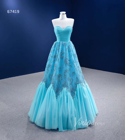 Beaded Aqua Blue Pageant Gown Ruffled Tulle Prom Dress 2022 67419-prom dresses 2025 -Viniodress-Aqua-Custom Size-