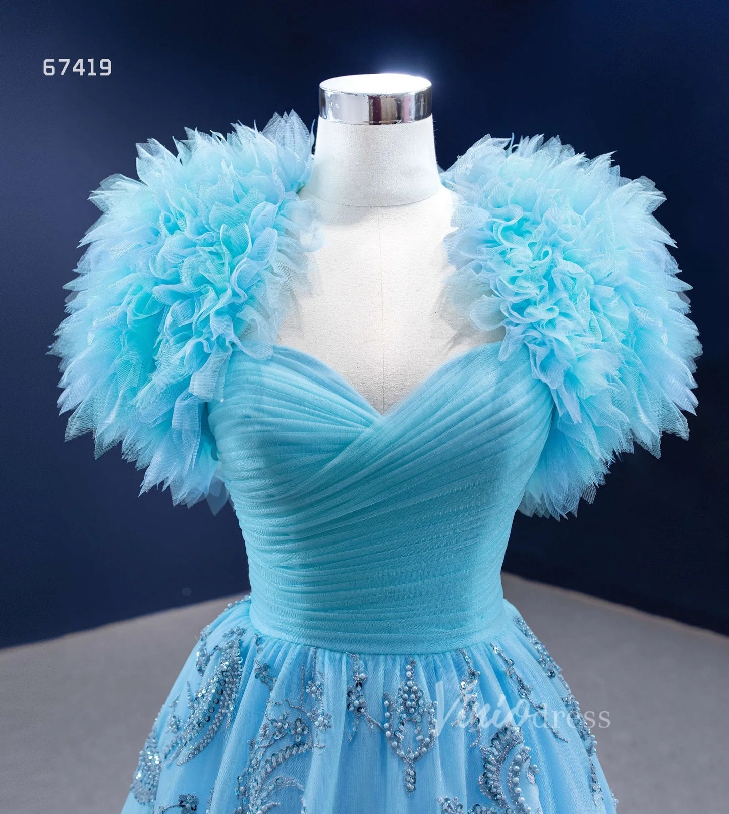 Beaded Aqua Blue Pageant Gown Ruffled Tulle Prom Dress 2022 67419-prom dresses 2025 -Viniodress-Aqua-Custom Size-