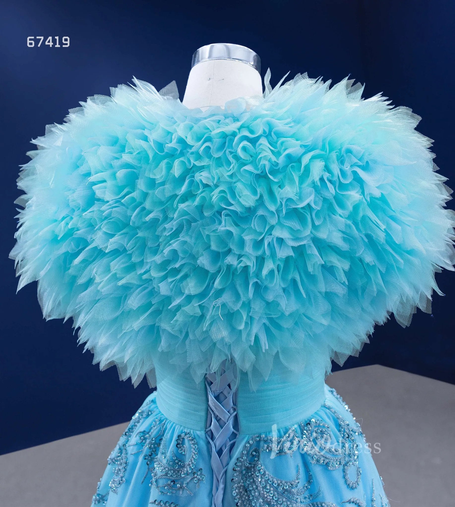 Beaded Aqua Blue Pageant Gown Ruffled Tulle Prom Dress 2022 67419-prom dresses 2025 -Viniodress-Aqua-Custom Size-