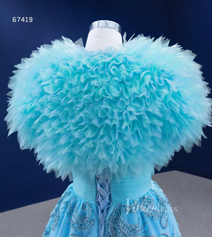 Beaded Aqua Blue Pageant Gown Ruffled Tulle Prom Dress 2022 67419-prom dresses 2025 -Viniodress-Aqua-Custom Size-