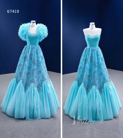 Beaded Aqua Blue Pageant Gown Ruffled Tulle Prom Dress 2022 67419-prom dresses 2025 -Viniodress-Aqua-Custom Size-