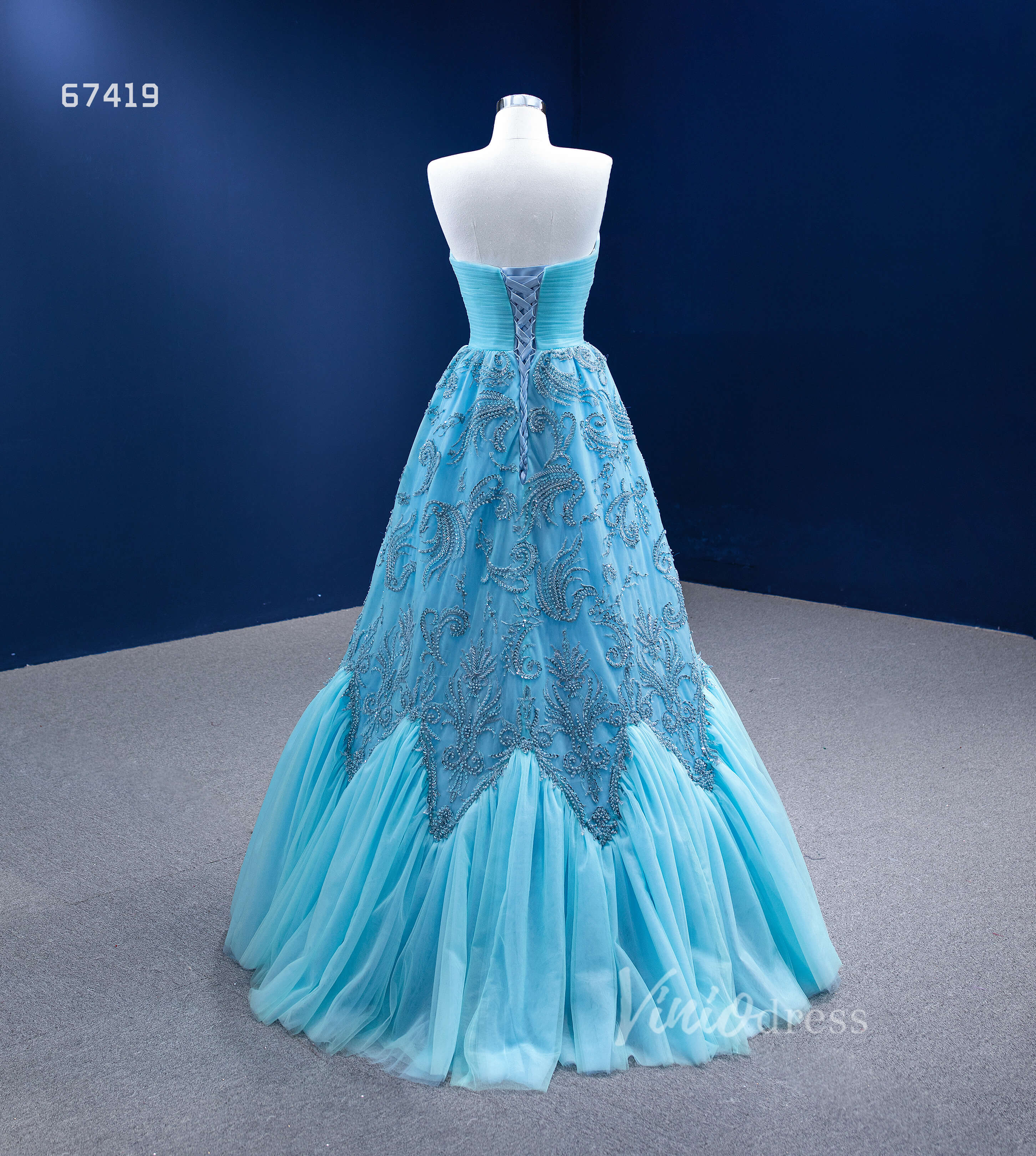 Prom Dress 2025 Beaded Aqua Blue Pageant Gown Ruffled Tulle Prom Dress 2022 67419-unique prom dresses-Aqua-Custom Size-Viniodress