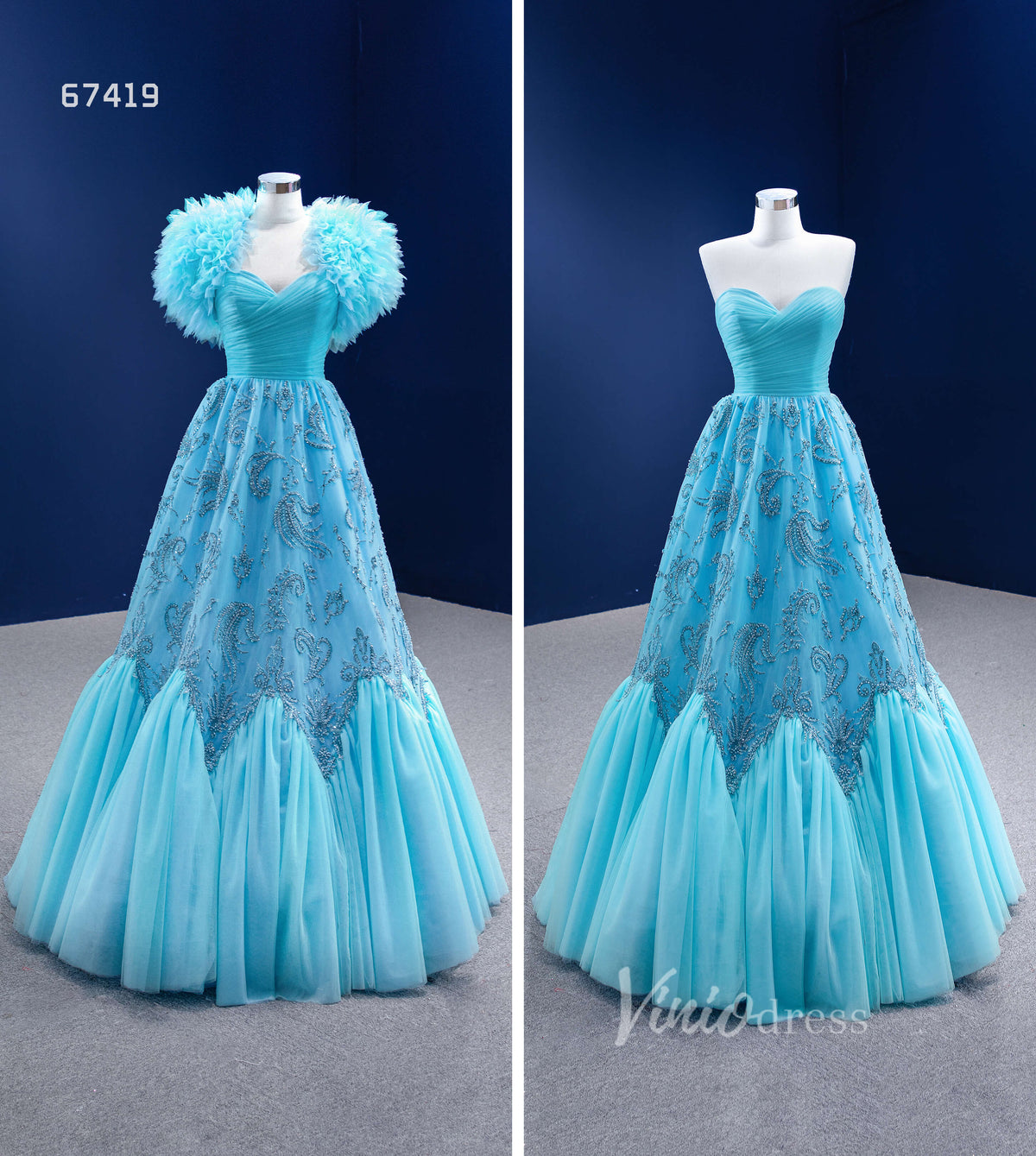 Prom Dress 2025 Beaded Aqua Blue Pageant Gown Ruffled Tulle Prom Dress 2022 67419-unique prom dresses-Aqua-Custom Size-Viniodress