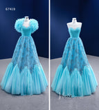 Prom Dress 2025 Beaded Aqua Blue Pageant Gown Ruffled Tulle Prom Dress 2022 67419-unique prom dresses-Aqua-Custom Size-Viniodress