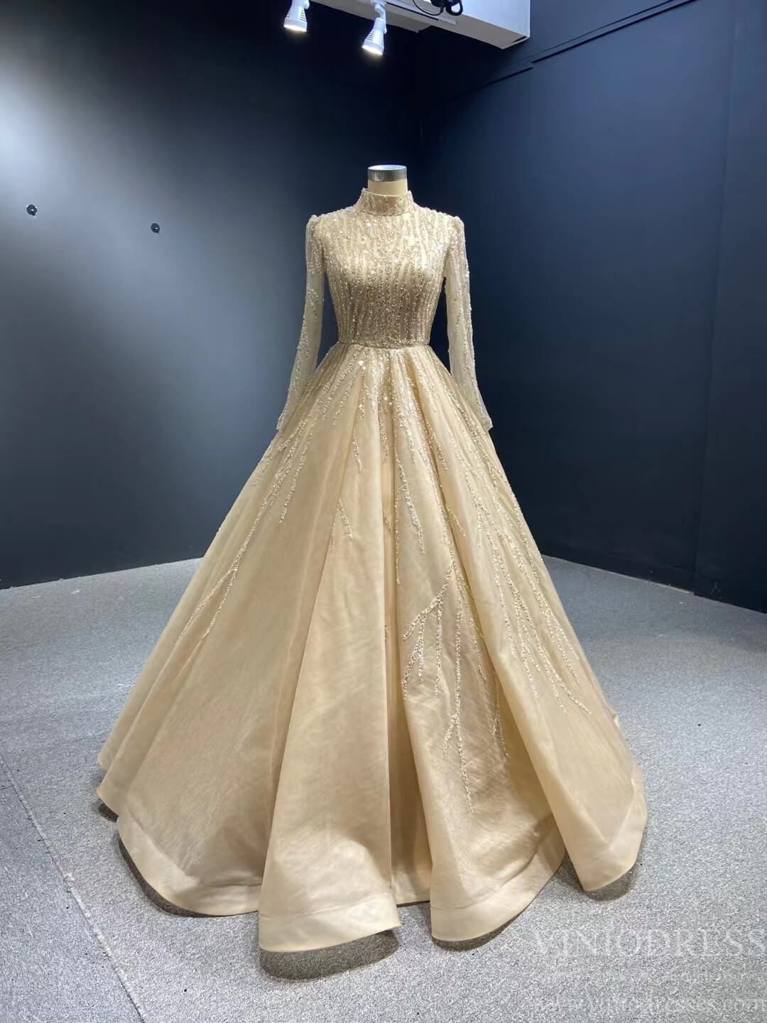 Beaded Baby Blue A-line Prom Dresses with Sleeves 67395 viniodress-prom dresses 2025 -Viniodress-Champagne-Custom Size-