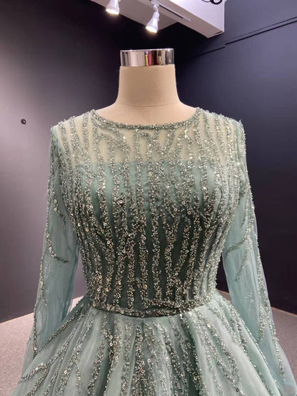 Beaded Baby Blue A-line Prom Dresses with Sleeves 67395 viniodress-prom dresses 2025 -Viniodress-Light Blue-Custom Size-