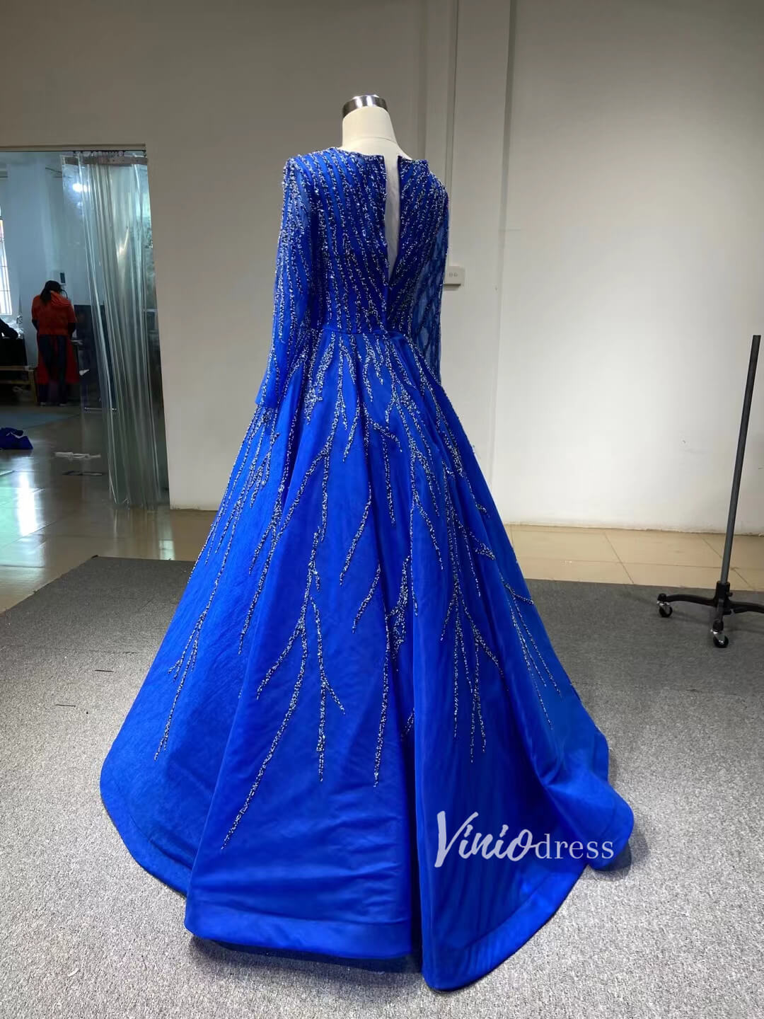 Beaded Baby Blue A-line Prom Dresses with Sleeves 67395 viniodress-prom dresses 2025 -Viniodress-Light Blue-Custom Size-