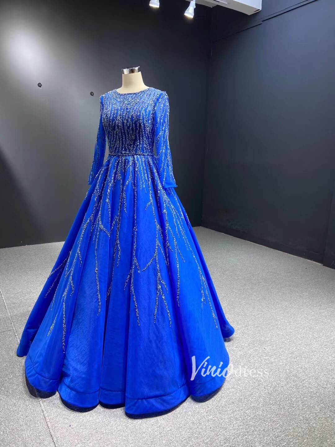 Beaded Baby Blue A-line Prom Dresses with Sleeves 67395 viniodress-prom dresses 2025 -Viniodress-Light Blue-Custom Size-