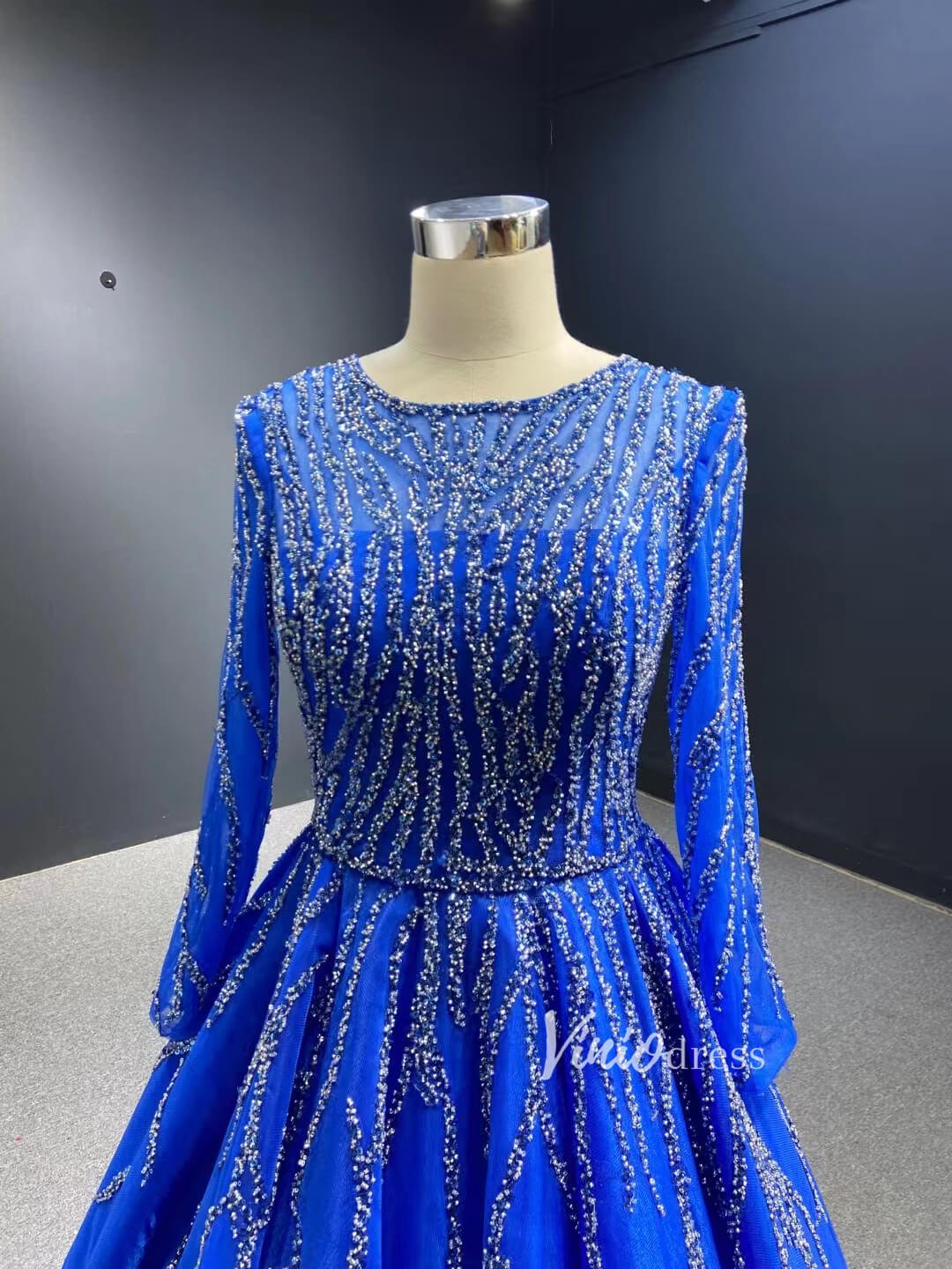 Beaded Baby Blue A-line Prom Dresses with Sleeves 67395 viniodress-prom dresses 2025 -Viniodress-Light Blue-Custom Size-