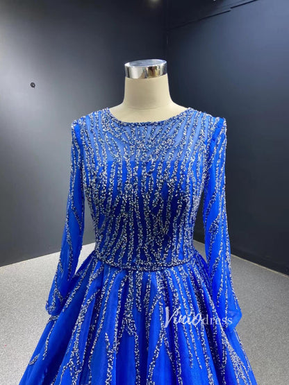 Beaded Baby Blue A-line Prom Dresses with Sleeves 67395 viniodress-prom dresses 2025 -Viniodress-Light Blue-Custom Size-
