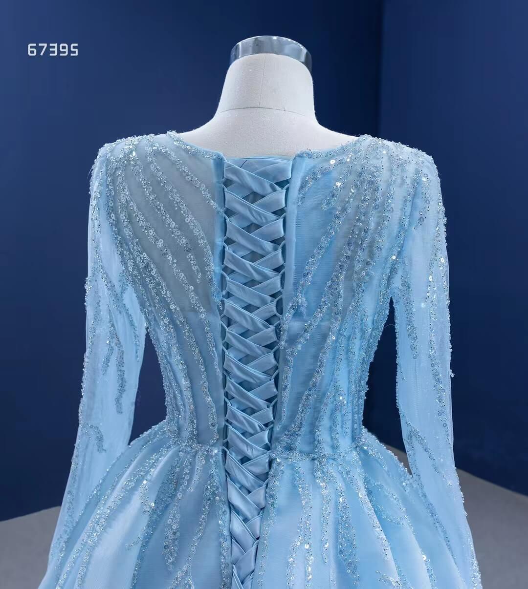 Beaded Baby Blue A-line Prom Dresses with Sleeves 67395 viniodress-prom dresses 2025 -Viniodress-Light Blue-Custom Size-