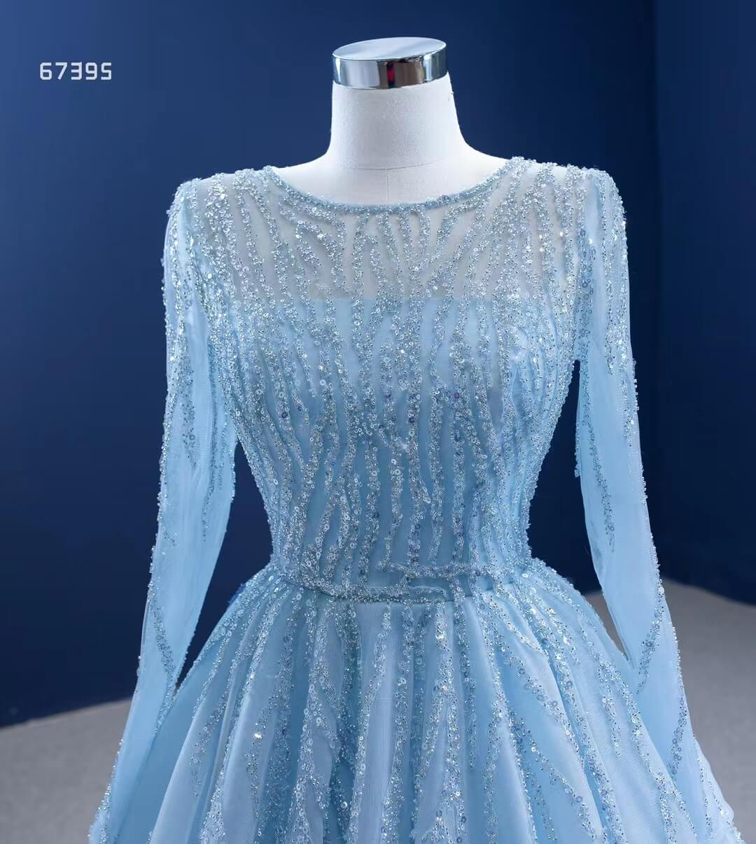Beaded Baby Blue A-line Prom Dresses with Sleeves 67395 viniodress-prom dresses 2025 -Viniodress-Light Blue-Custom Size-