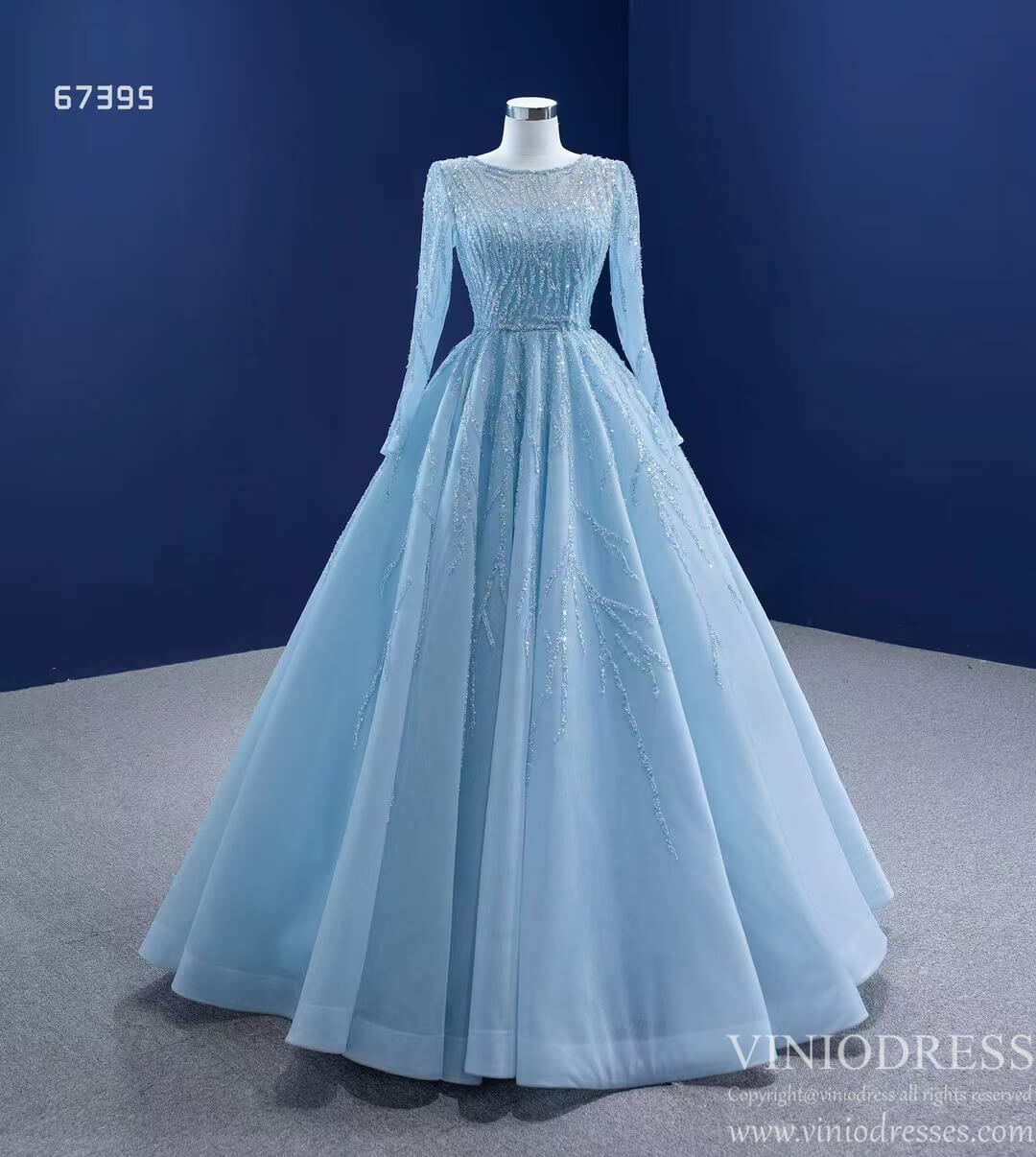 Beaded Baby Blue A-line Prom Dresses with Sleeves 67395 viniodress-prom dresses 2025 -Viniodress-Light Blue-Custom Size-