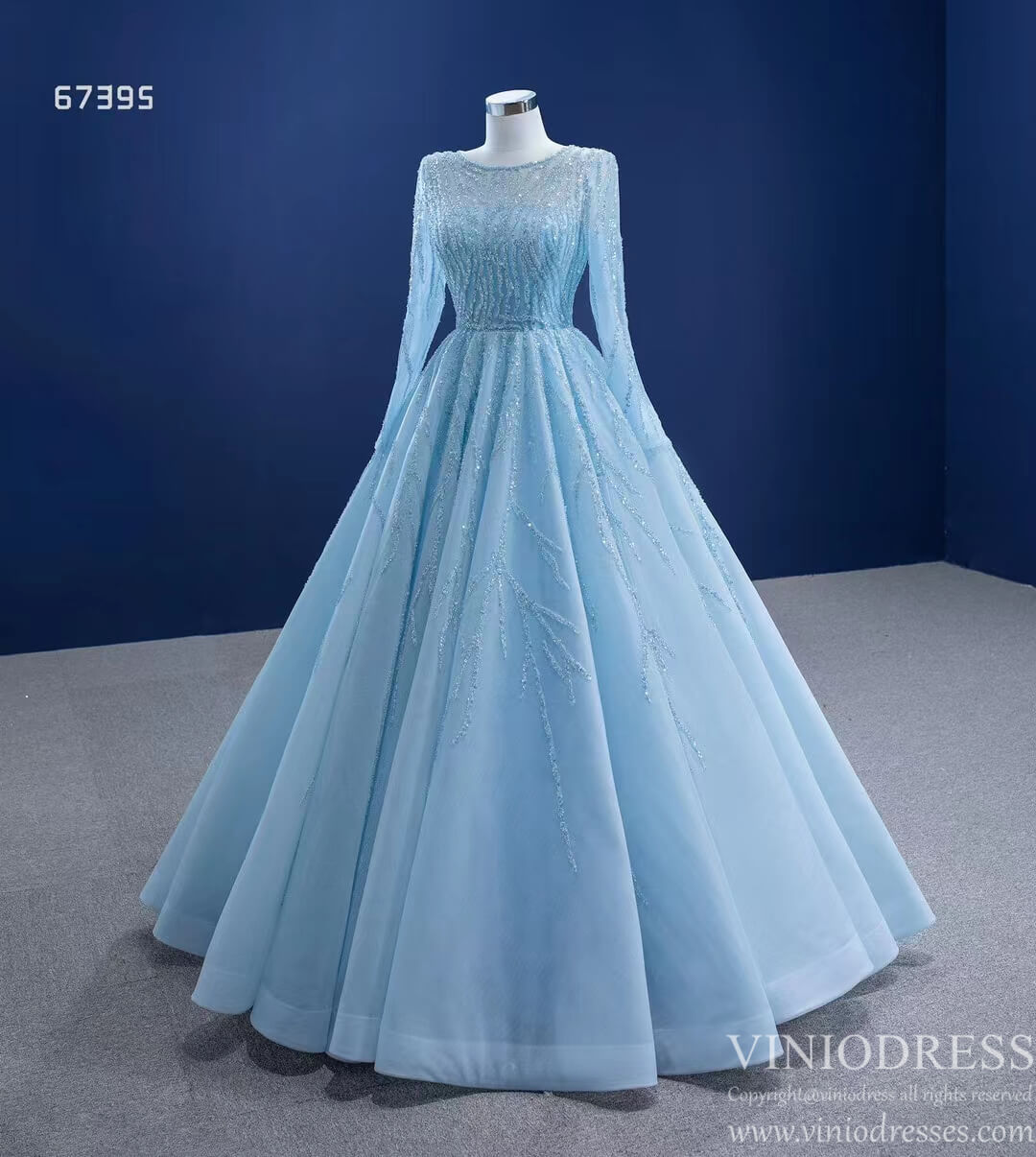 Prom Dress 2025 Beaded Baby Blue A-line Prom Dresses with Sleeves 67395 viniodress-unique prom dresses-Light Blue-Custom Size-Viniodress