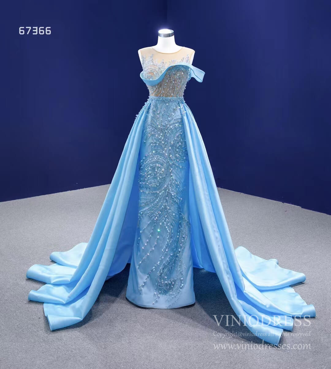 Beaded Baby Blue Overskirt Prom Dresses VINIODRESS viniodress-prom dresses 2025 -Viniodress-Light Blue-Custom Size-