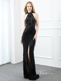 Beaded Black Evening Dress Vintage 20s Party Prom Dress with Slit FD2796