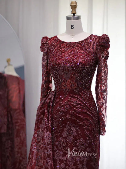Beaded Black Lace Evening Dress Long Sleeve Mother of the Bride Dresses 20087-Evening Dresses 2025 -Viniodress-Black-US 2-