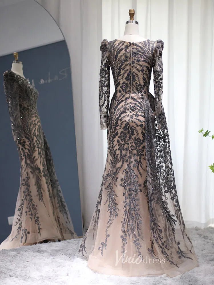 Beaded Black Lace Evening Dress Long Sleeve Mother of the Bride Dresse Viniodress Beaded Black Lace Evening Dress Long Sleeve Mother of the Bride Dresse Viniodress