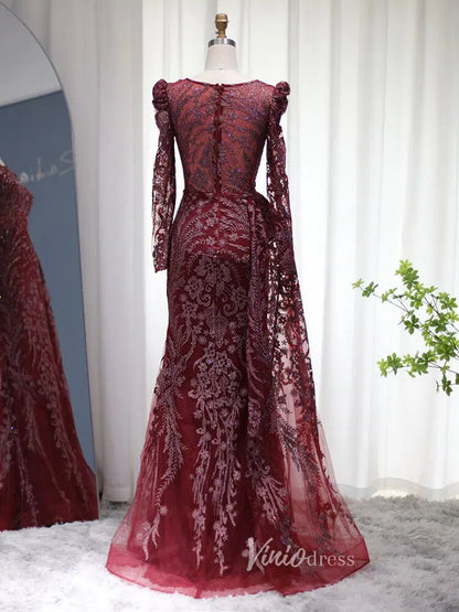 Beaded Black Lace Evening Dress Long Sleeve Mother of the Bride Dresses 20087-Evening Dresses 2025 -Viniodress-Black-US 2-