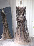 Beaded Black Lace Evening Dress Long Sleeve Mother of the Bride Dresses 20087-prom dresses-Viniodress-Viniodress