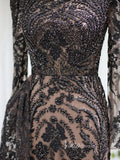 Beaded Black Lace Evening Dress Long Sleeve Mother of the Bride Dresses 20087-prom dresses-Viniodress-Viniodress