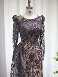 Beaded Black Lace Evening Dress Long Sleeve Mother of the Bride Dresses 20087-prom dresses-Viniodress-Viniodress