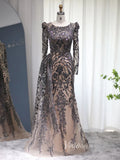 Beaded Black Lace Evening Dress Long Sleeve Mother of the Bride Dresses 20087-prom dresses-Viniodress-Black-US 2-Viniodress