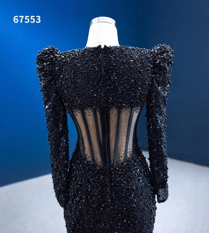 Beaded Black Mermaid Formal Evening Dresses Long Sleeve Pageant Gowns 67553-prom dresses 2025 -Viniodress-Black-Custom Size-