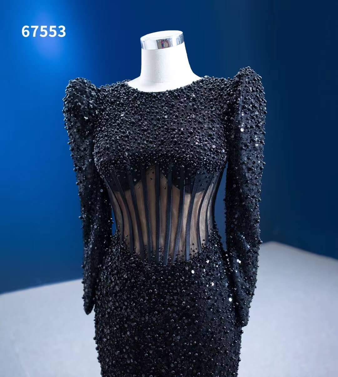 Beaded Black Mermaid Formal Evening Dresses Long Sleeve Pageant Gowns 67553-prom dresses 2025 -Viniodress-Black-Custom Size-