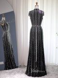 Prom Dress 2025 Beaded Black Sheath Evening Dress Cap Sleeve High Neck Prom Dresses 20098-unique prom dresses-Black-US 2-Viniodress