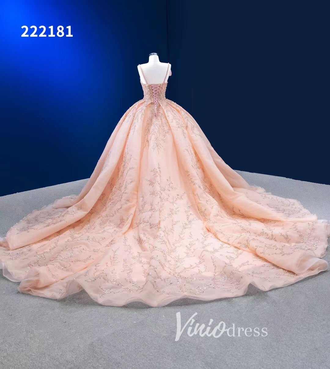 Beaded Blush Pink Ball Gown Spaghetti Strap Wedding Dresses 222181-Quinceanera Dresses 2025 -Viniodress-Blush Pink-Custom Size-