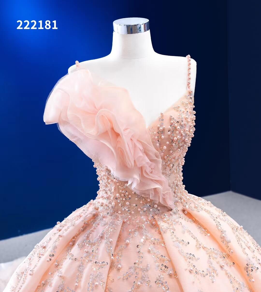 Beaded Blush Pink Ball Gown Spaghetti Strap Wedding Dresses 222181-Quinceanera Dresses 2025 -Viniodress-Blush Pink-Custom Size-