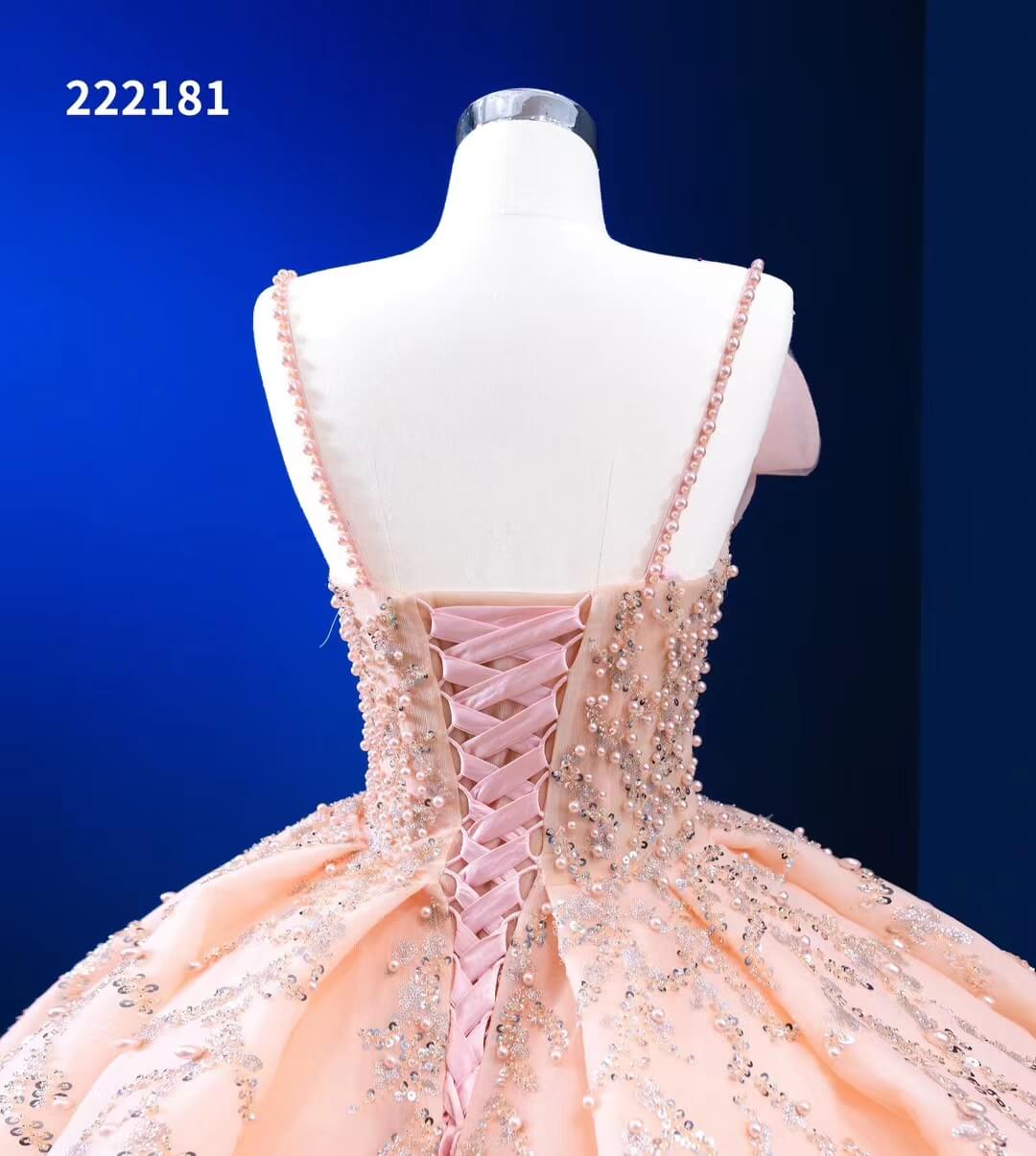 Beaded Blush Pink Ball Gown Spaghetti Strap Wedding Dresses 222181-Quinceanera Dresses 2025 -Viniodress-Blush Pink-Custom Size-