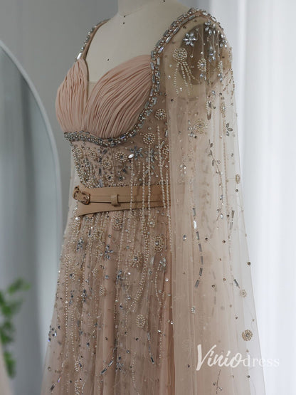 Beaded Blush Pink Evening Dresses Extra Long Sleeve Mother of the Bride Dress AD1151-Evening Dresses 2025 -Viniodress-Blush Pink-US 2-