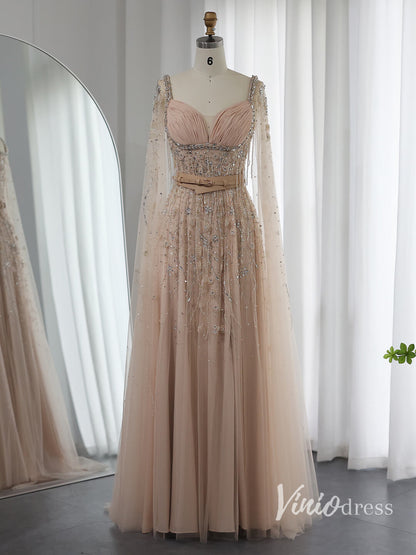 Beaded Blush Pink Evening Dresses Extra Long Sleeve Mother of the Bride Dress AD1151-Evening Dresses 2025 -Viniodress-Blush Pink-US 2-