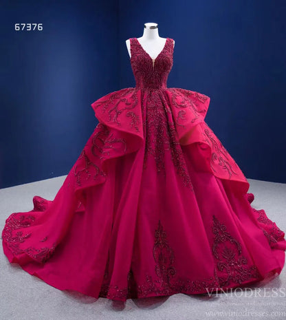 Beaded Burgundy Ball Gown Wedding Dress 67376 viniodress-Quinceanera Dresses 2025 -Viniodress-Burgundy-Custom Size-