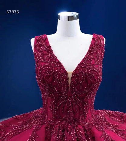 Beaded Burgundy Ball Gown Wedding Dress 67376 viniodress-Quinceanera Dresses 2025 -Viniodress-Burgundy-Custom Size-