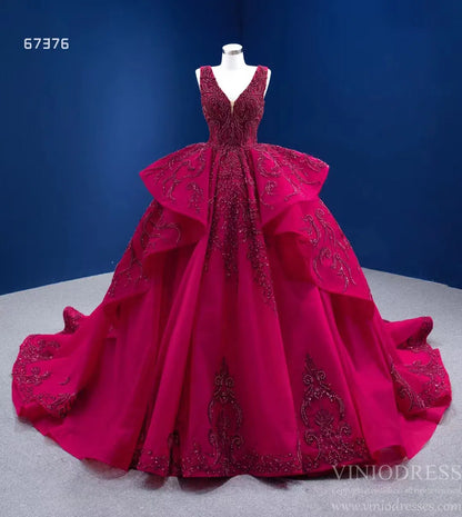 Beaded Burgundy Ball Gown Wedding Dress 67376 viniodress-Quinceanera Dresses 2025 -Viniodress-Burgundy-Custom Size-