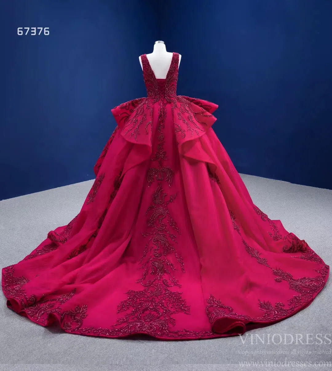 Beaded Burgundy Ball Gown Wedding Dress 67376 viniodress-Quinceanera Dresses 2025 -Viniodress-Burgundy-Custom Size-