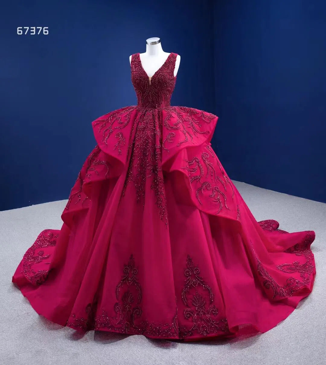 Beaded Burgundy Ball Gown Wedding Dress 67376 viniodress-Quinceanera Dresses 2025 -Viniodress-Burgundy-Custom Size-