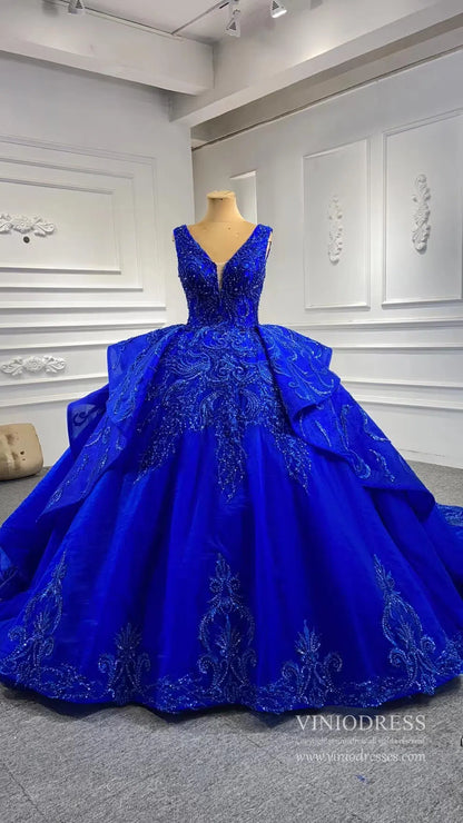 Beaded Burgundy Ball Gown Wedding Dress 67376 viniodress-Quinceanera Dresses 2025 -Viniodress-Royal Blue-Custom Size-