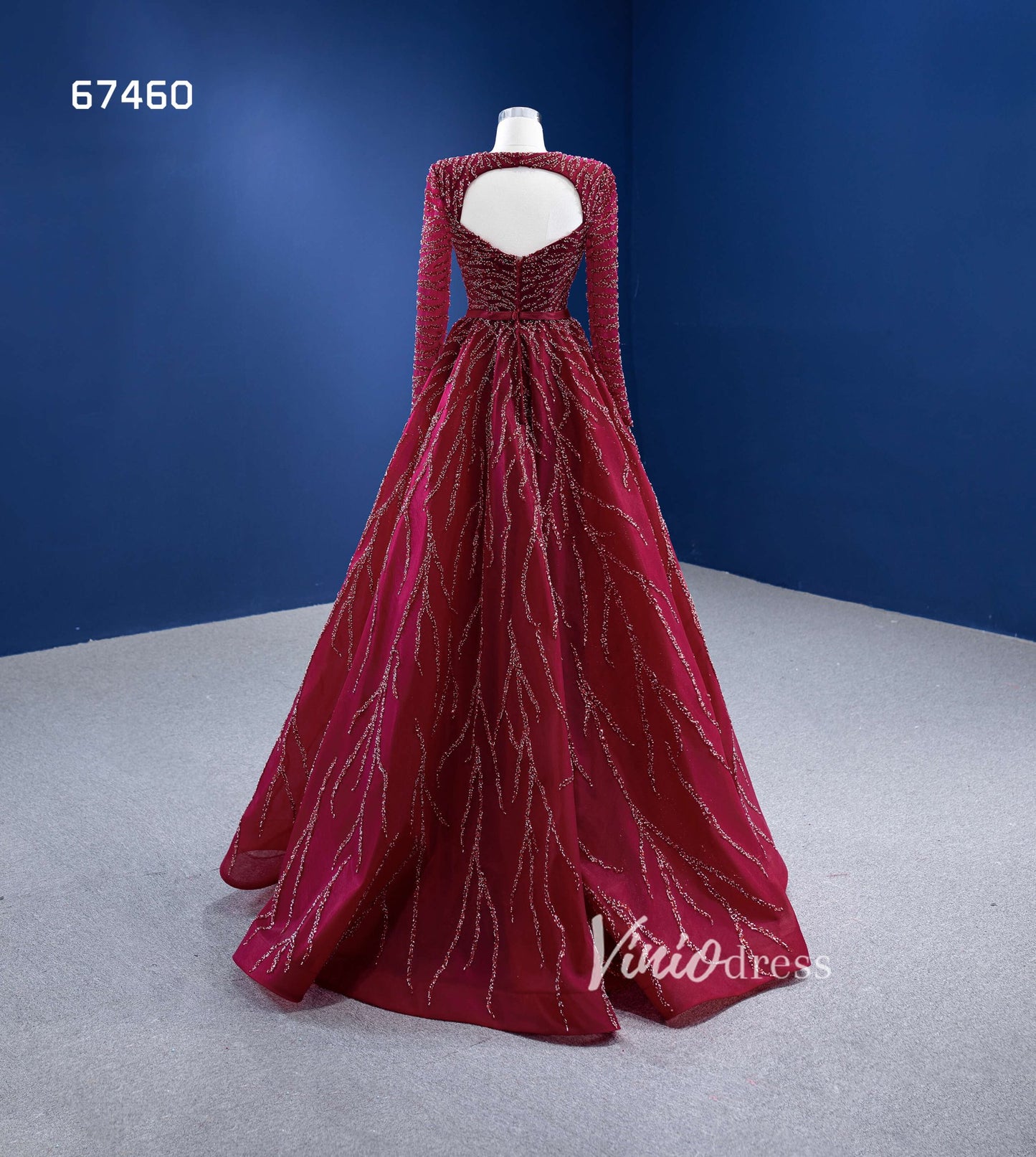 Beaded Burgundy Prom Dress Long Sleeve Formal Dresses 67460-Evening Dresses 2025 -Viniodress-Burgundy-Custom Size-