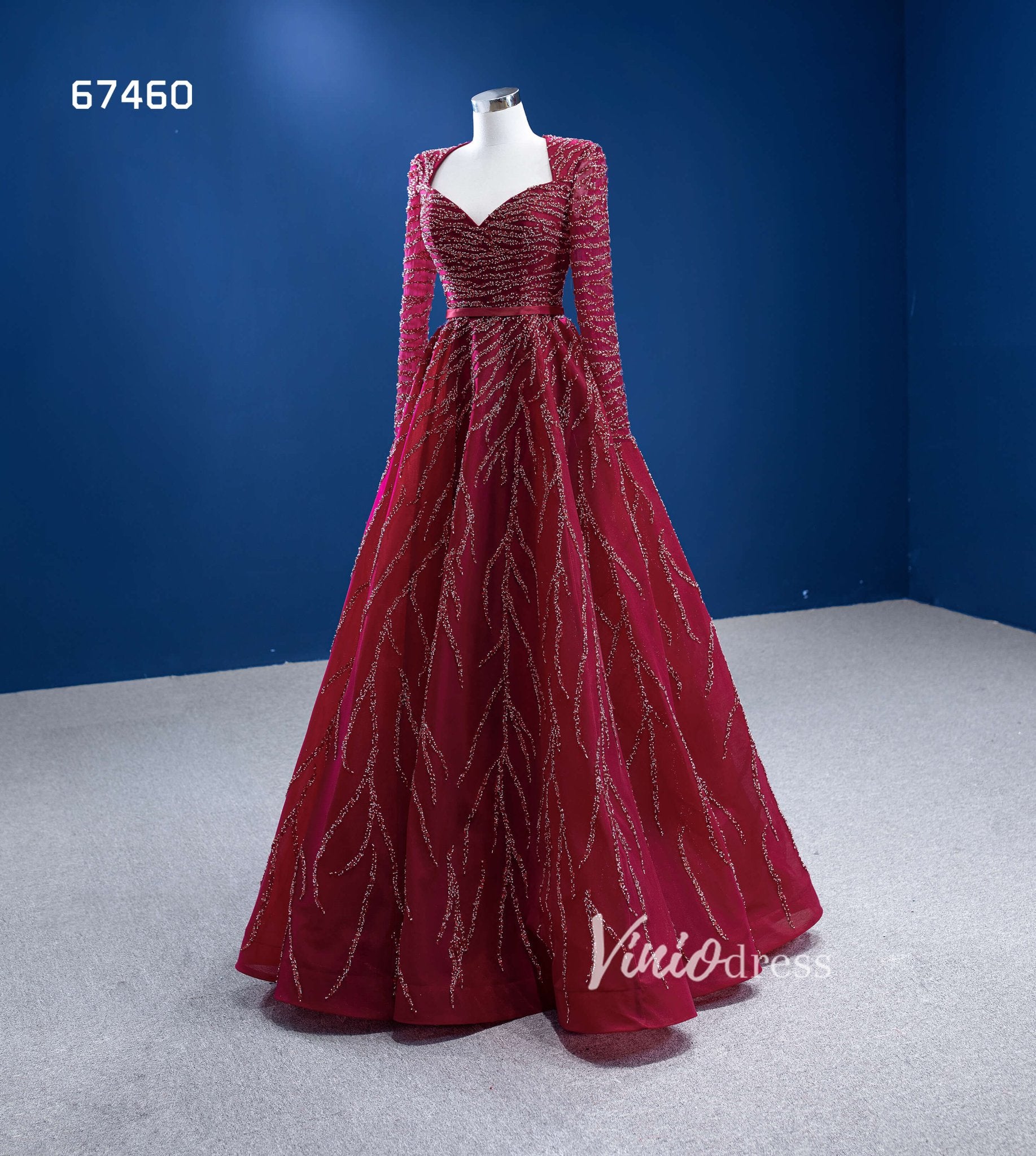 Beaded Burgundy Prom Dress Long Sleeve Formal Dresses 67460-Evening Dresses 2025 -Viniodress-Burgundy-Custom Size-