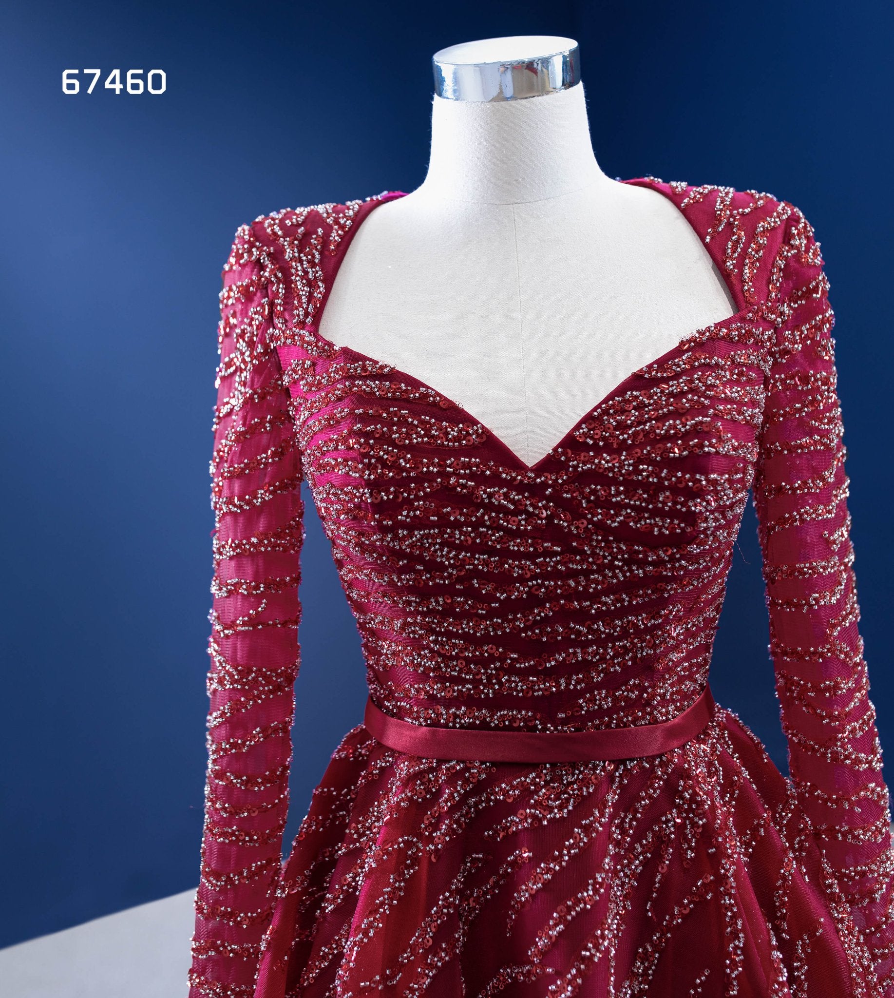 Beaded Burgundy Prom Dress Long Sleeve Formal Dresses 67460-Evening Dresses 2025 -Viniodress-Burgundy-Custom Size-